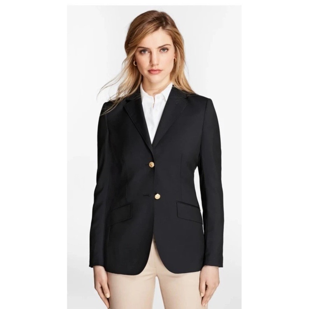 Brooks Brothers x Loro Piana Wool Wmns Navy Luxury Blazer Gold Buttons Sz 10